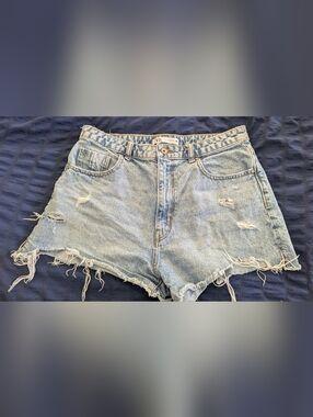 Zara Light Blue High-Rise Distressed Denim Cutoff Shorts